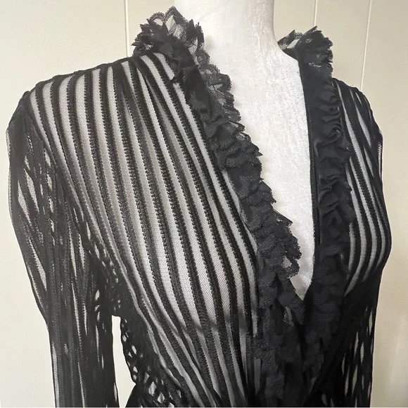 Vintage Jean Soudry France glamorous robe sheer black striped ruffles rare find - Picture 4 of 10